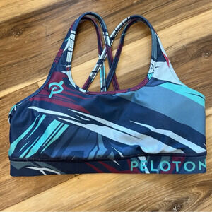 Peloton x WITH Strappy Sports Bra Med Womens Abstract Stripes Padded Mesh Back